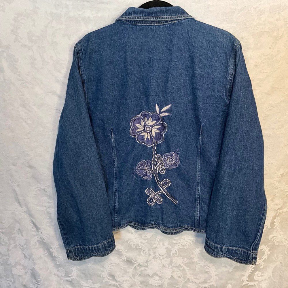 Keren Hart Denim Jacket Women's XL Blue Floral Embroidered Button Front - Picture 4 of 9
